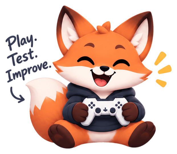 The Games2Test fox, ready to play with a controller.